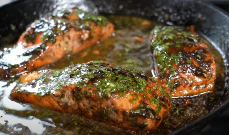 Close-up view of cooked salmon