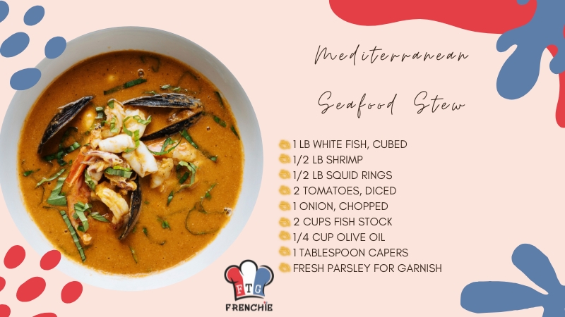 The Image Shows the Ingredients for Mediterranean Seafood Stew